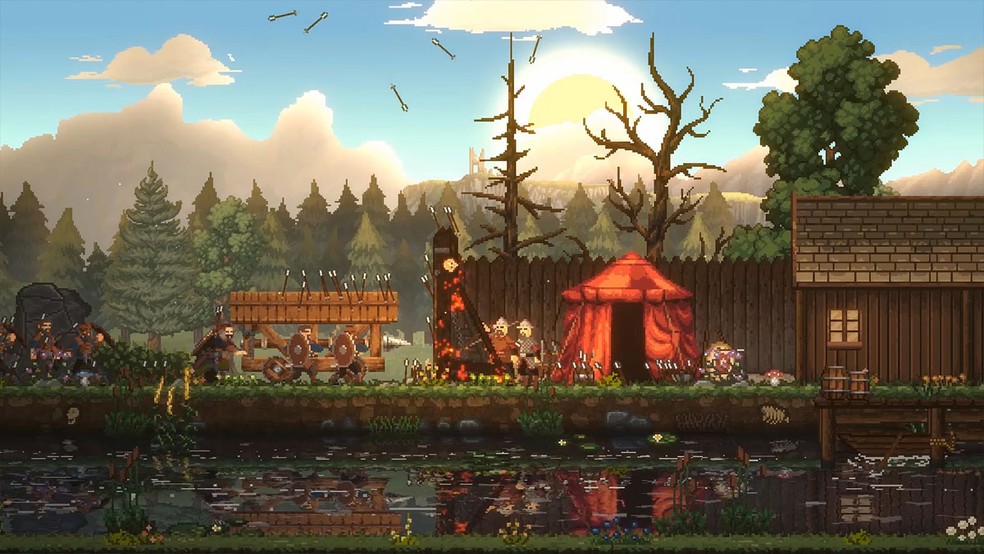Sons of Valhalla é um game de ação 2D com elementos Rogue em que usuários controlam um viking saqueando bases em busca de sua esposa — Foto: Reprodução/Steam