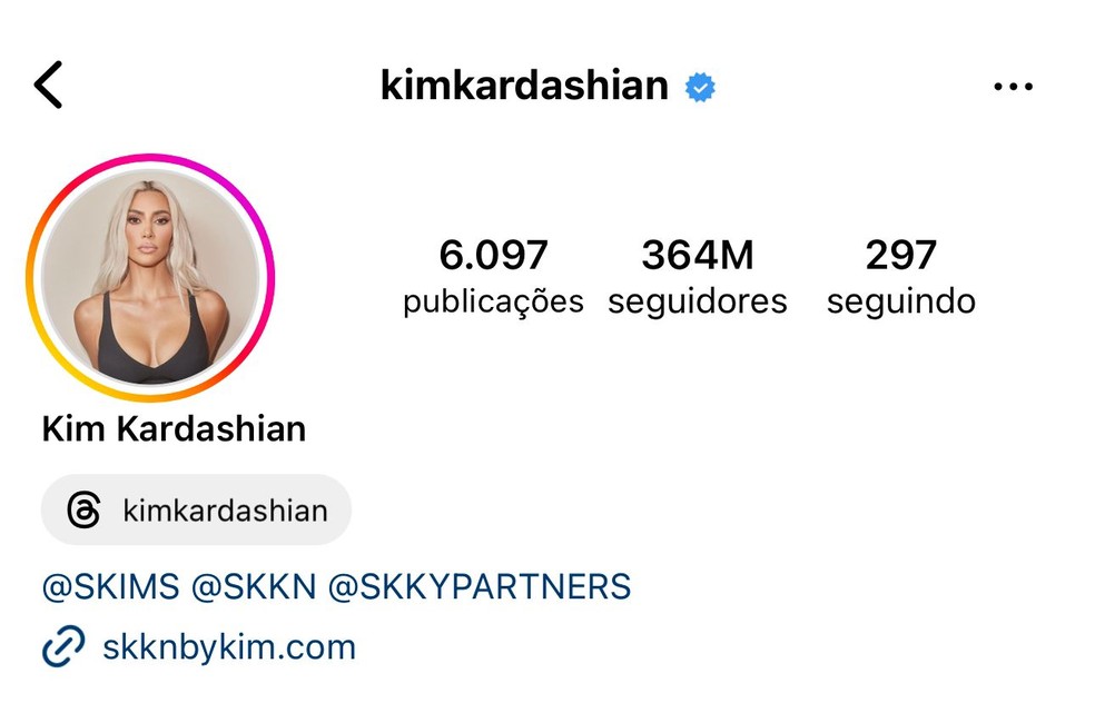 Kim Kardashian tem 364 milhões de seguidores no Instagram — Foto: Reprodução/Instagram