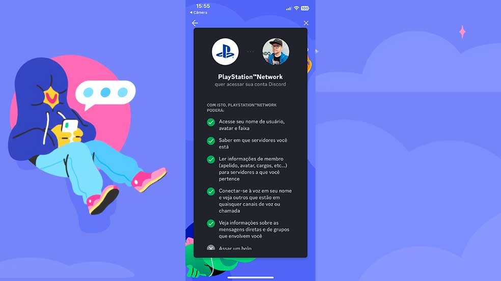 No celular, confirme o vínculo do Discord — Foto: Reprodução/Felipe Vinha