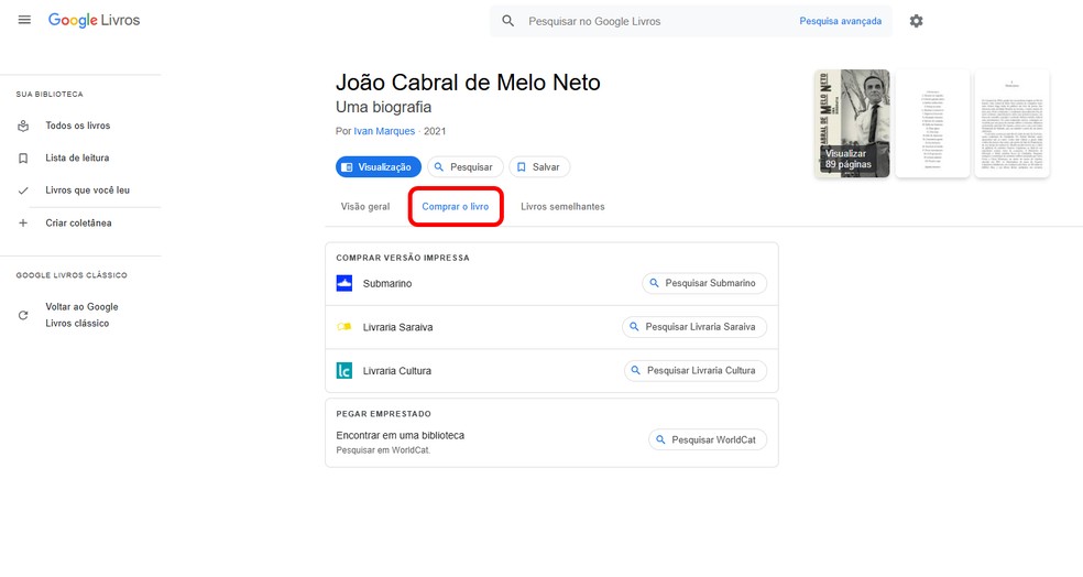 O SAIBA COMO consiste em Livro Online USANando ATIlO do Google Livros - Foto: Reprodução