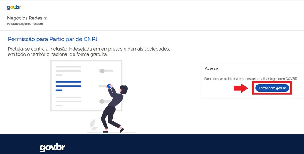 Clique em "Entrar com Gov.br" para acessar a ferramenta — Foto: Reprodução/Thaisi Carvalho