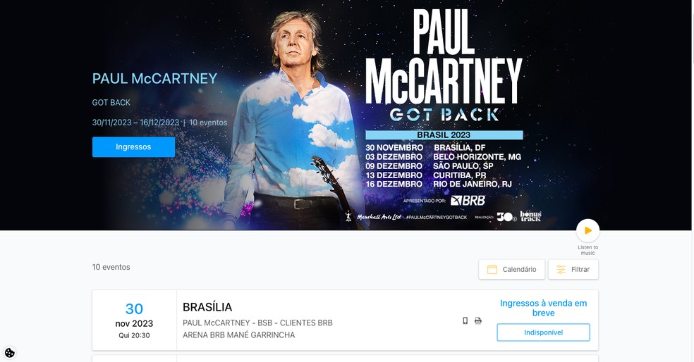 Comprando ingresso para Paul McCartney na pré-venda BRB pelo site da Eventim — Foto: Reprodução/TechTudo