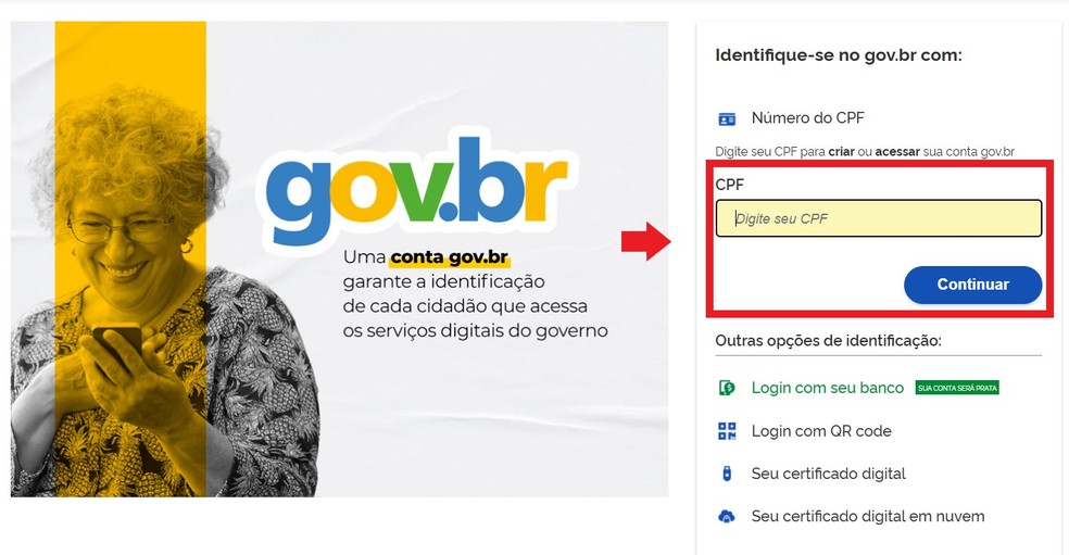 Faça login informando CPF e senha da conta gov.br — Foto: Reprodução/Thaisi Carvalho