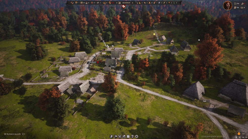 Manor Lords é um game de estratégia e simulação ainda em acesso antecipado no qual jogadores podem administrar suas terras com rotas comerciais, cidades e defesas contra invasores — Foto: Reprodução/Steam