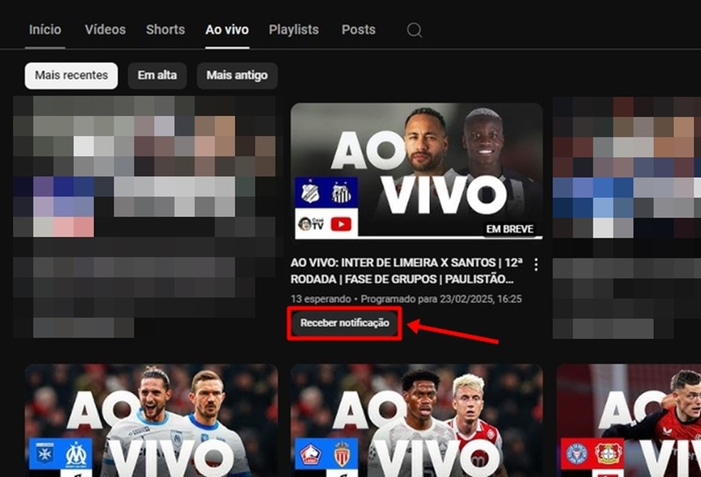 Depois de utilizar botão "Receber notificação", você descobrirá quando a transmissão de hoje tiver começado — Foto: Reprodução/Gabriela Andrade