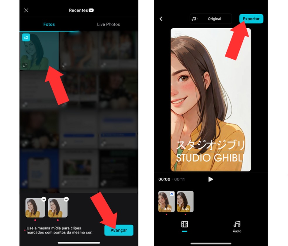 After applying the filter, simply export the content to save it on your device — Photo: Reproduction/Mariana Tralback
