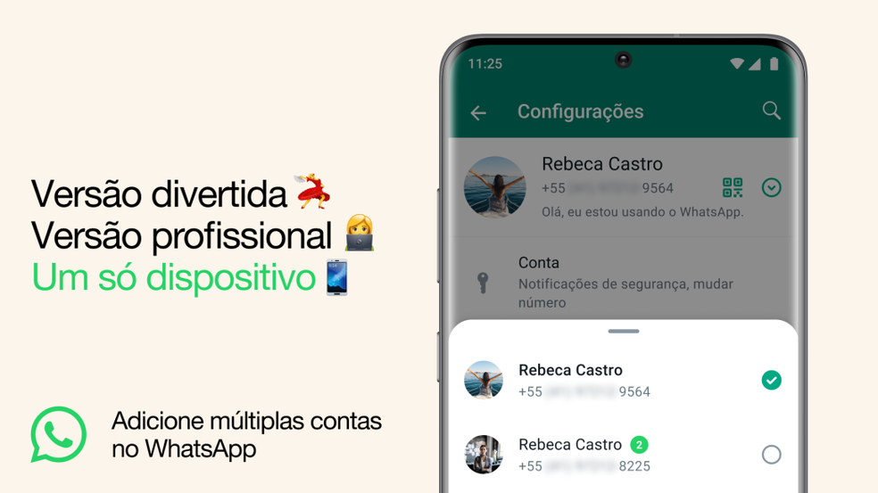 WhatsApp agora permite adicionar duas contas no mesmo dispositivo — Foto: Divulgação/WhatsApp
