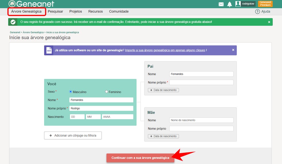É possível fazer árvore genealógica online e de graça pelo site Geneanet; saiba como — Foto: Reprodução/Rodrigo Fernandes