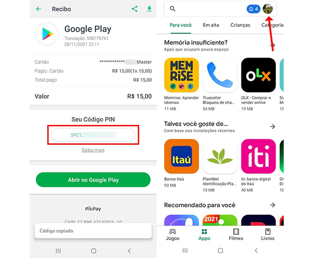 Como comprar gift card da Google Play pelo PicPay