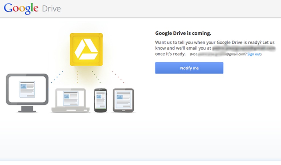 Notificação para utilizar o Google Drive (Foto: Reprodução / Pedro Pisa) — Foto: TechTudo