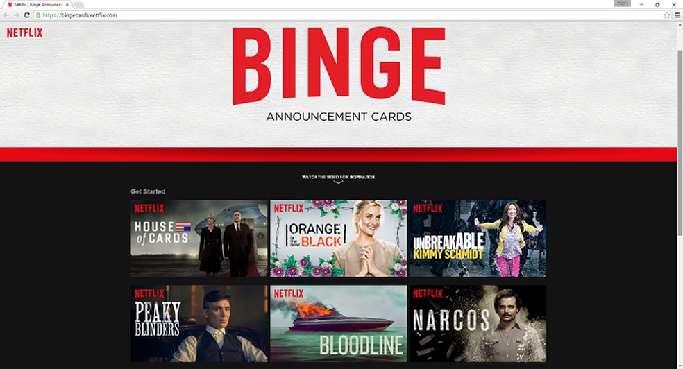 Acessando o serviço Binge Cards do Netflix (Foto: Felipe Alencar/TechTudo) — Foto: TechTudo