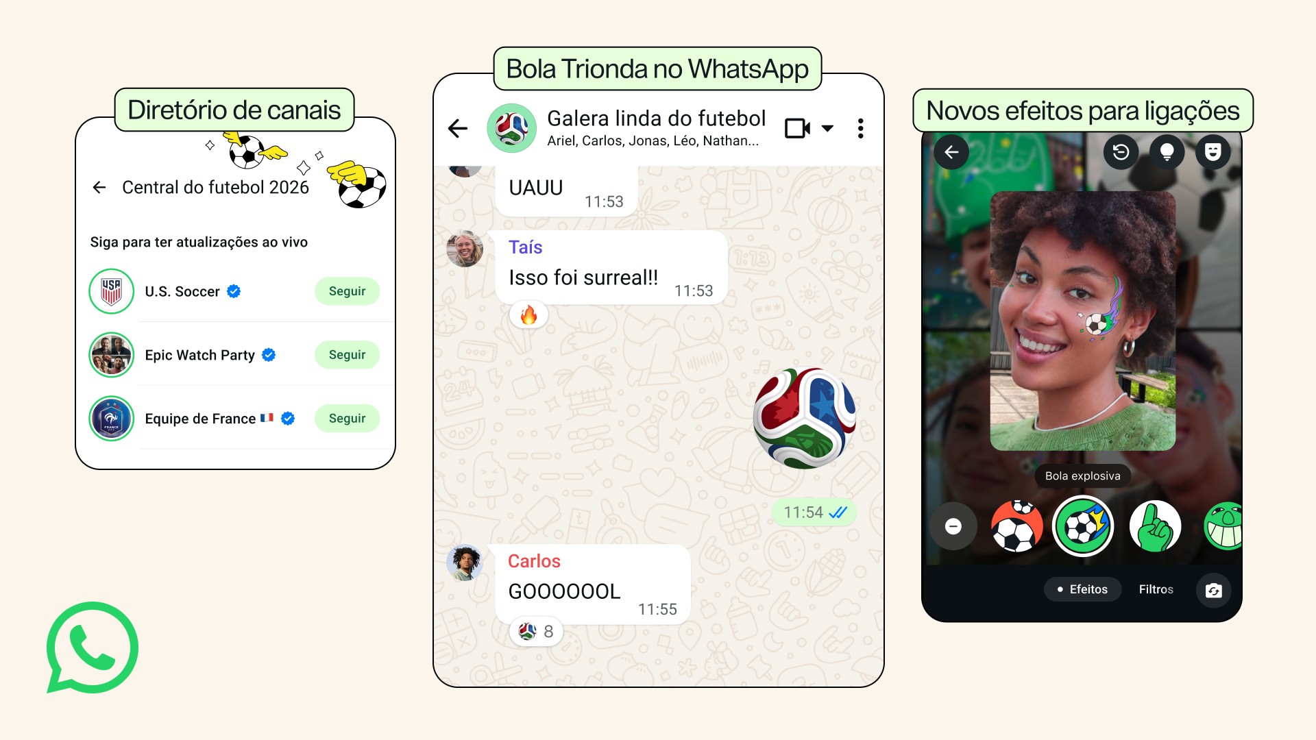 WhatsApp atualiza emoji da Copa com a bola Trionda e lança Status de Canal