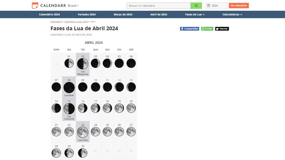 Calendário lunar de abril 2024: 4 sites para ver as fases da Lua do mês