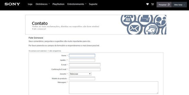 Como entrar em contato e acionar a assistência técnica da Sony