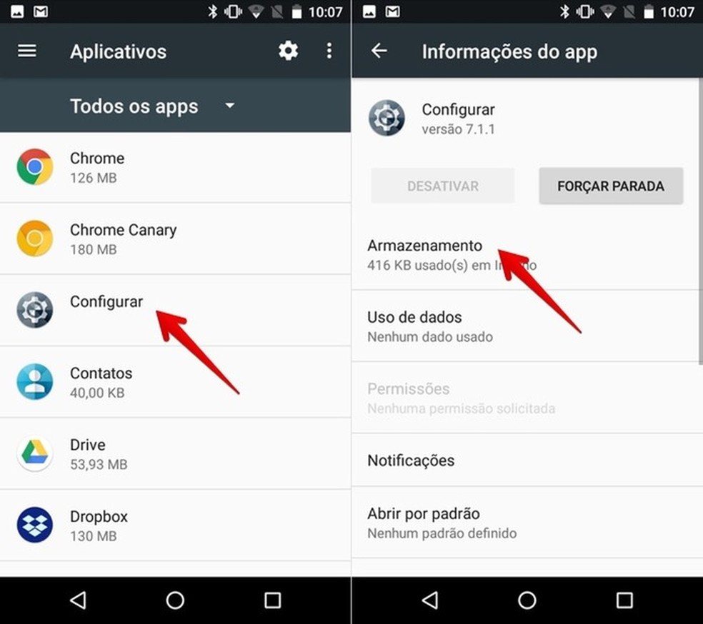 Acesse as configurações do app no Android — Foto: Reprodução/Helito Bijora