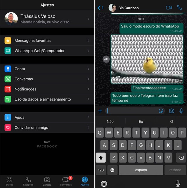 Como ativar o modo escuro do WhatsApp no iPhone (iOS)