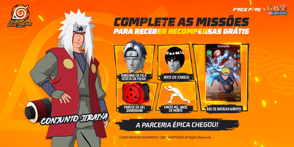 Complete missões para obter recompensas temáticas de Naruto — Foto: Divulgação/Garena