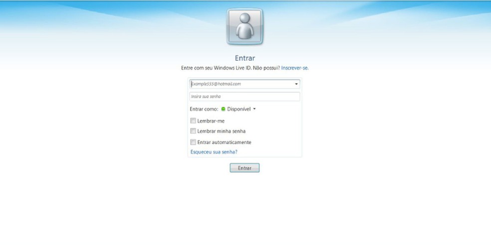 Depois de instalar o patch, entre no MSN com seu login e senha cadastrados. — Foto: Foto: Reprodução/Juliana Villarinho