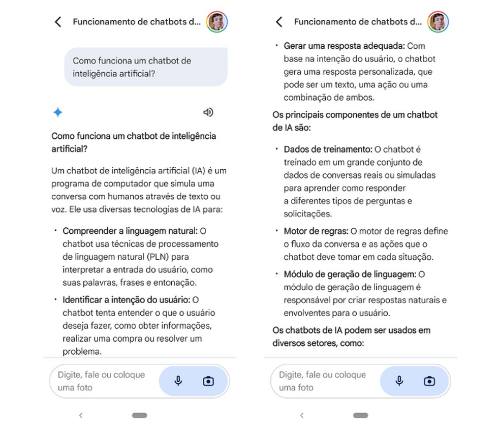 Novo chatbot de inteligência artificial do Google responde dúvidas sobre os mais variados temas — Foto: Reprodução/Mariana Tralback