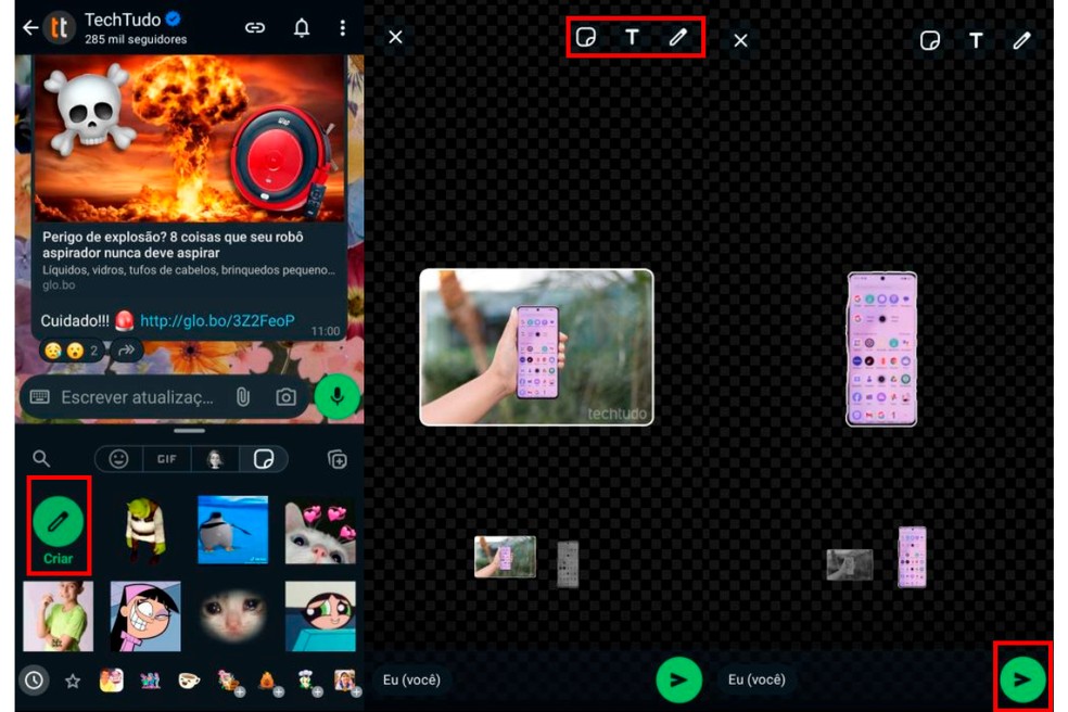 Criação de figurinha no WhatsApp com recurso nativo no Android — Foto: Reprodução/Carolina Torres