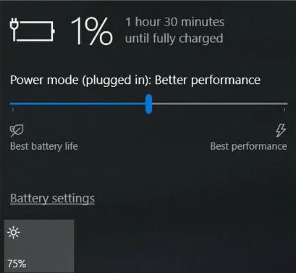 O controle deslizante do Windows é uma função útil para alternar entre os modos de performance e economia do Windows — Foto: Reprodução/Gabriel Pereira