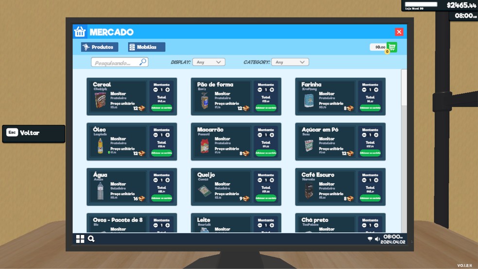 Supermarket Simulator te deixa ter dinheiro infinito para comprar mais itens — Foto: Reprodução/TechTudo