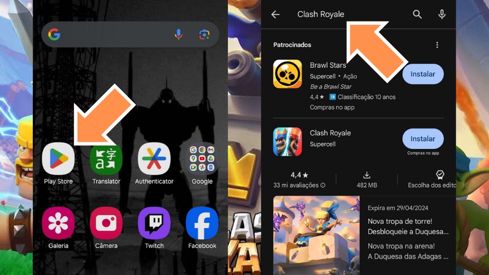 Busque por Clash Royale na Google Play Store — Foto: Reprodução/Róbson Martins