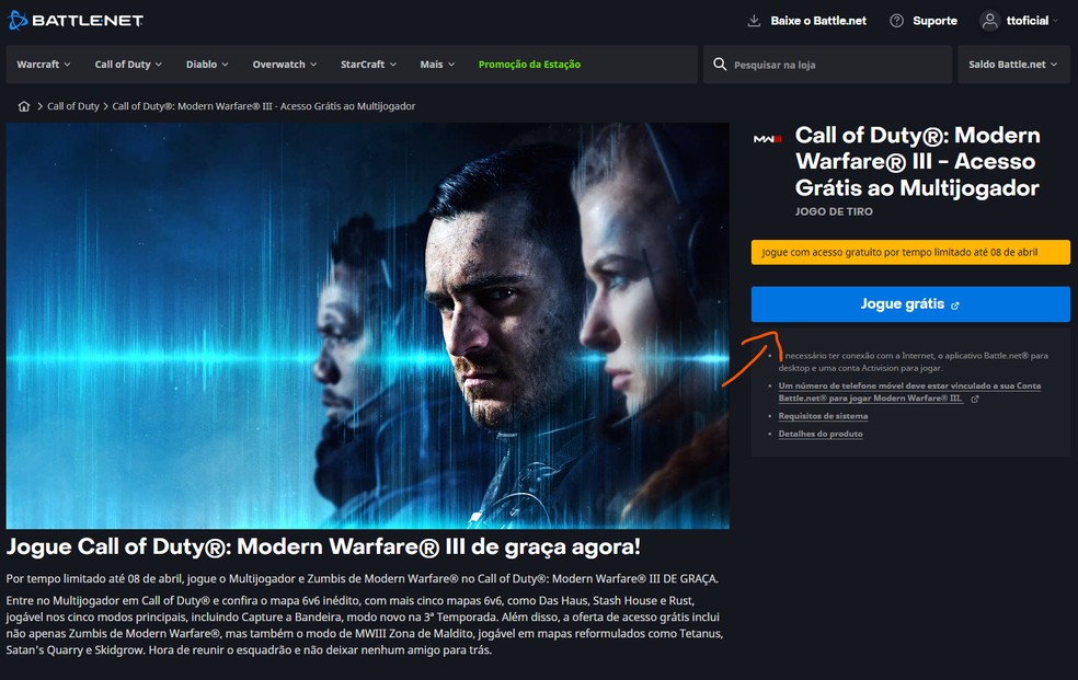 Como baixar Call of Duty: Modern Warfare III no Battle.net — Foto: Reprodução/Taís Aparecida