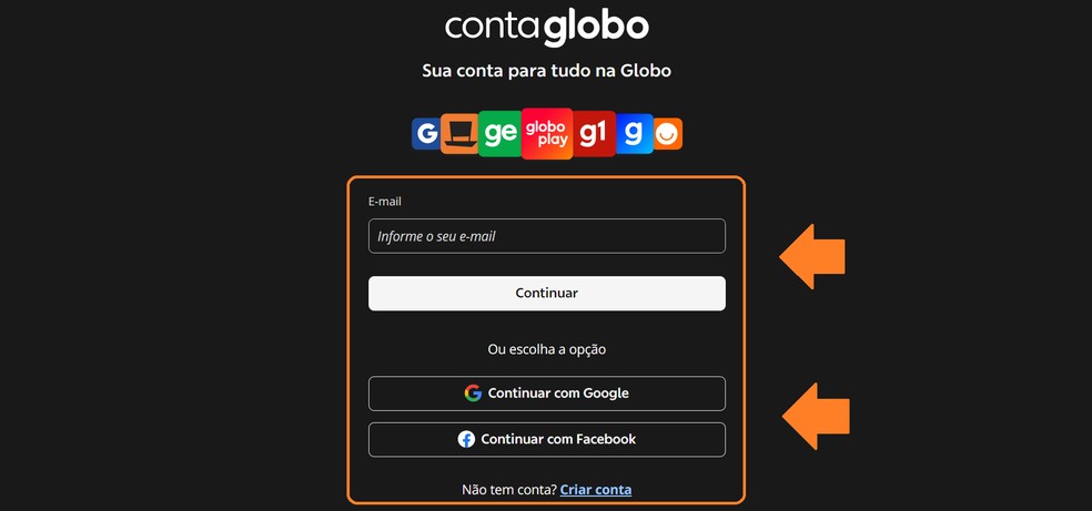Confira as formas de realizar login do Globoplay — Foto: Reprodução/Jonathan Firmino