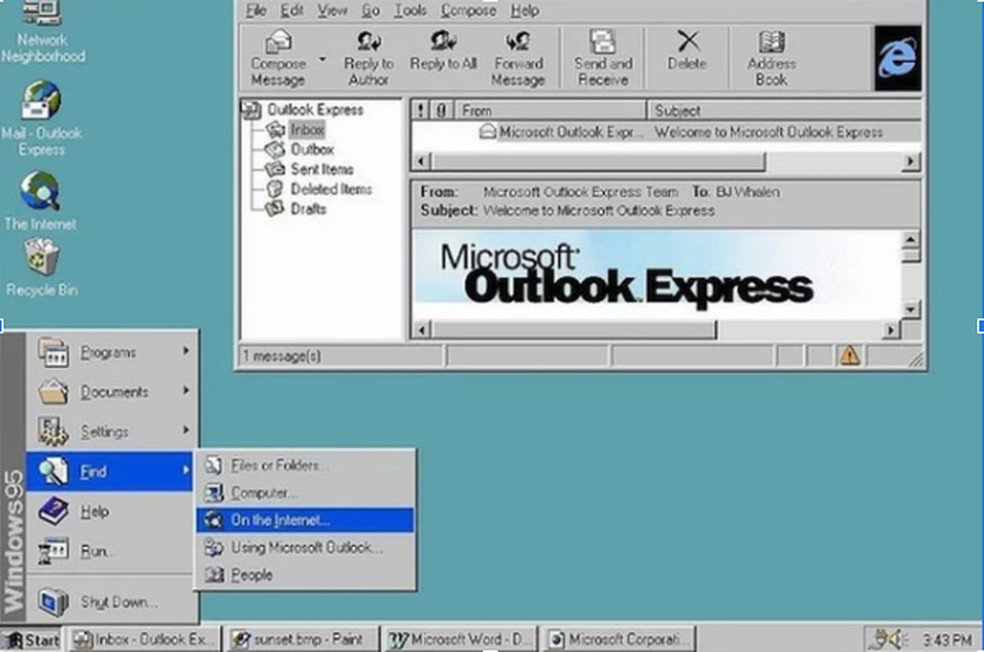 Windows 95 estreou o menu Iniciar — Foto: Reprodução/BBC.co.uk