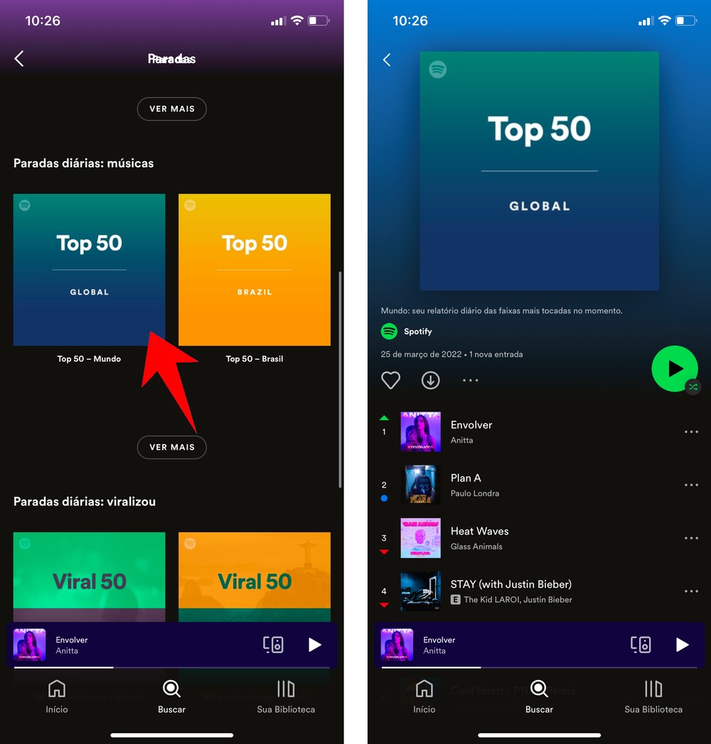 Como ver Top 50 do Spotify Brasil e Global pelo celular