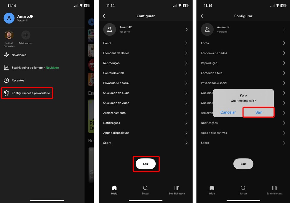 Saiba como remover uma conta do Spotify no celular — Foto: Reprodução/Rodrigo Fernandes