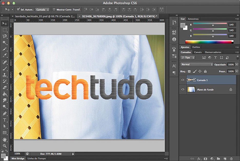 Colocando a imagem do bordado em uma camisa (Foto: Reprodução/Adriano Hamaguchi) — Foto: TechTudo