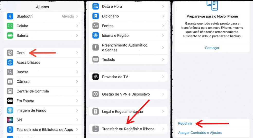 Ação de redefinir as configurações do iPhone — Foto: Reprodução/Gisele Souza