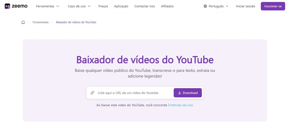 Zeemo permite baixar vídeos do YouTube de forma descomplicada e ainda oferece ferramentas de edição — Foto: Reprodução/Juliana Villarinho