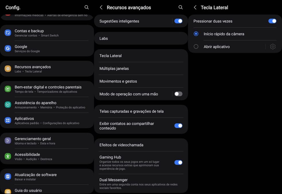 Configuração do atalho com duplo clique no botão de energia em celular Android — Foto: Reprodução/Murilo Fraga