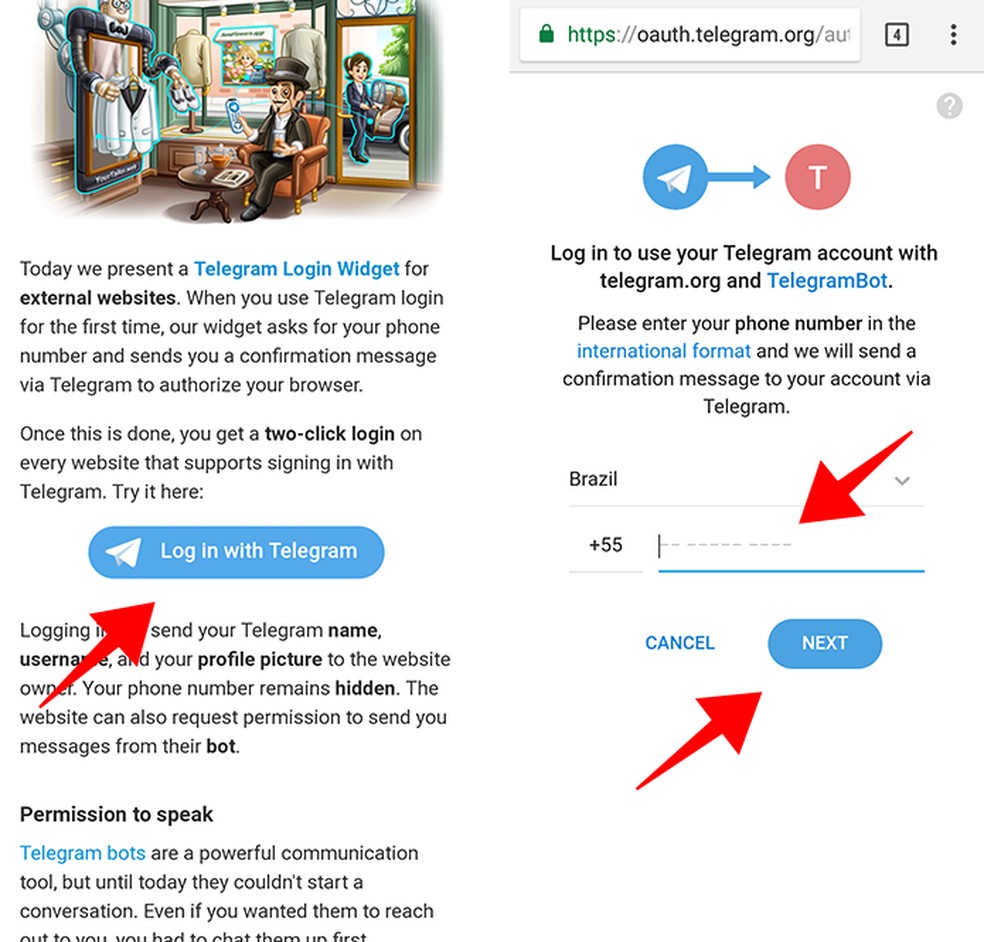 Como fazer login em sites com a conta do Telegram