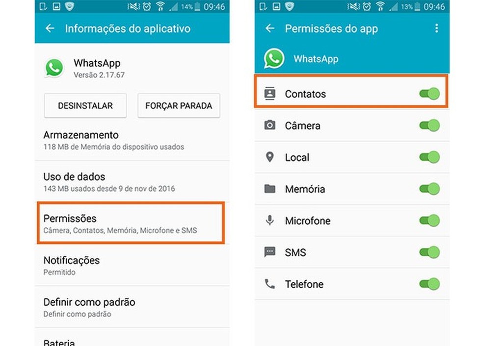 As imagens que são enviadas para mim no WhatsApp não aparecem na