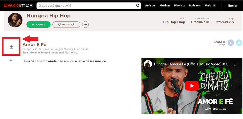 Outra forma de baixar música no site Palco MP3 — Foto: Reprodução/Thaisi Carvalho