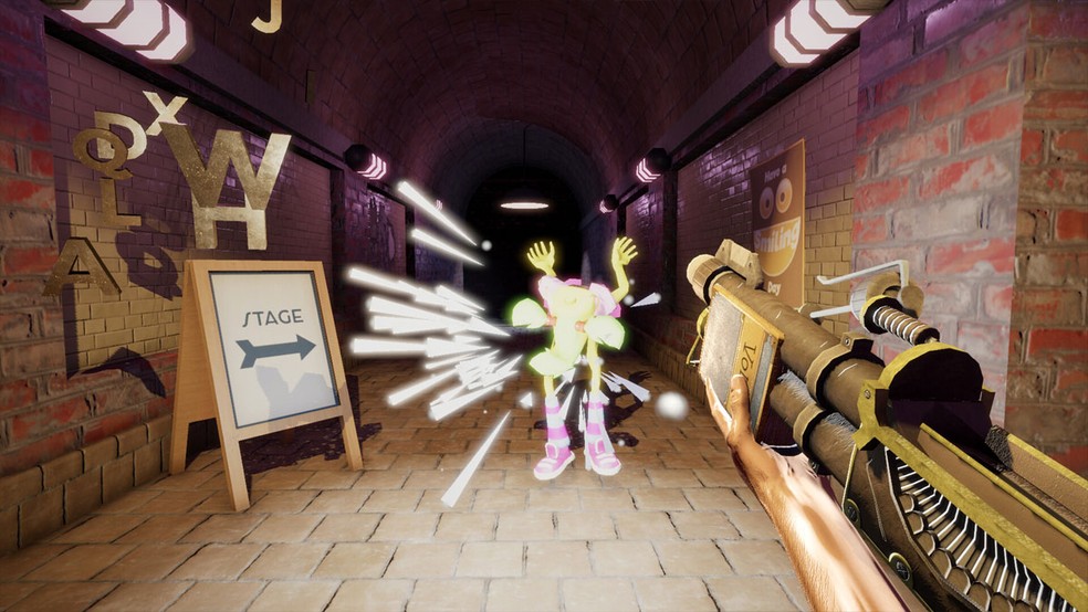 Em My Friendly Neighborhood o jogador pode enfrentar os fantoches com armas que disparam o alfabeto, mas precisam amarrá-los para neutralizá-los permanentemente — Foto: Reprodução/Steam