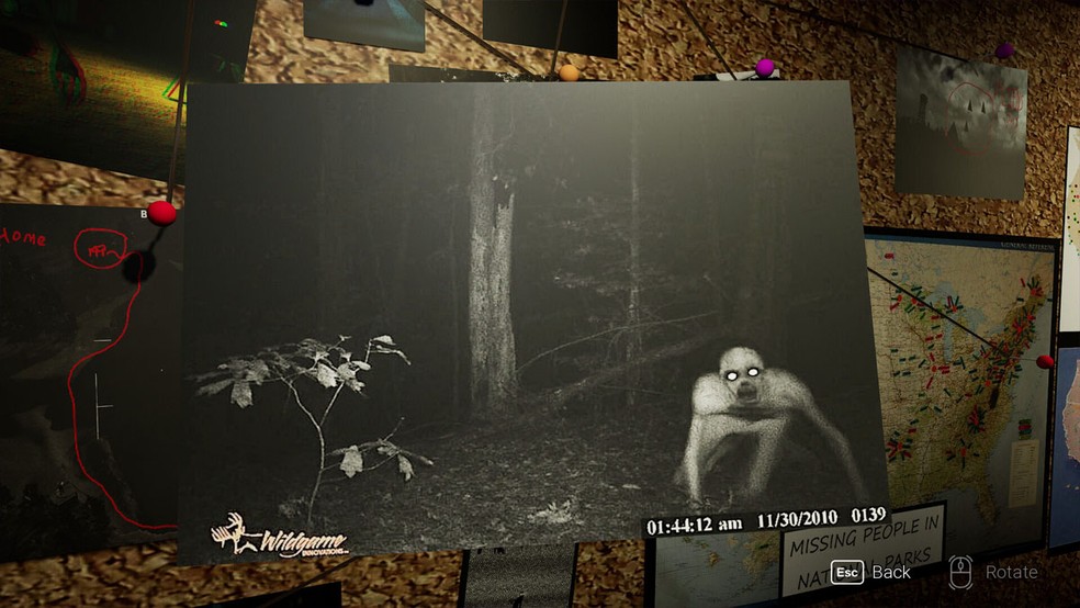 Em The Rake jogadores precisam encontrar seu amigo desaparecido enquanto ligam com a misteriosa criatura — Foto: Reprodução/Steam