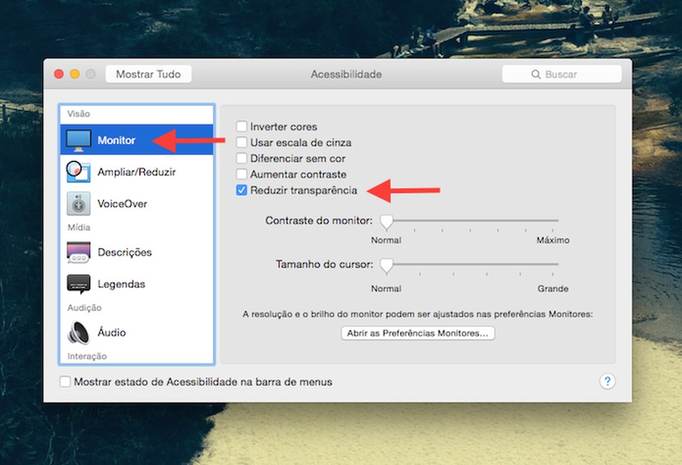 Desativando o modo de transparência do Mac OS X Yosemite (Foto: Reprodução/Marvin Costa) — Foto: TechTudo