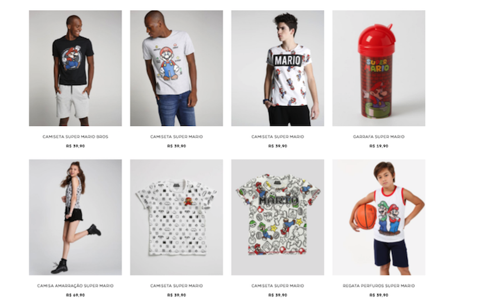 Camisetas e acessórios de Mario estão a venda em lojas de roupas — Foto: Divulgação/Riachuelo