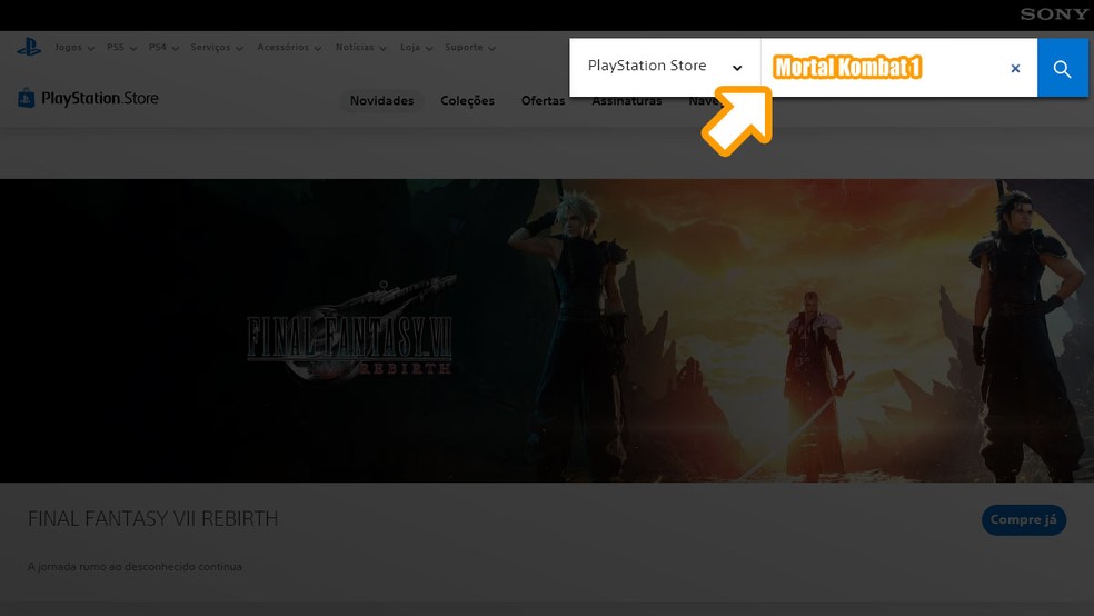 Acesse a PlayStation Store e procure por Mortal Kombat 1 na loja do PlayStation 5 (PS5) — Foto: Reprodução/Rafael Monteiro
