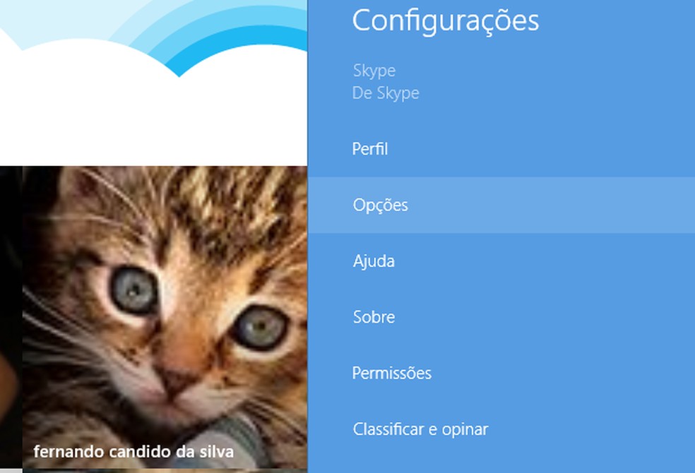 Acessando opções do Skype (Foto: Reprodução/Helito Bijora) — Foto: TechTudo