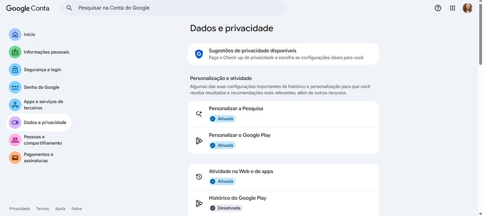 Ajustes de privacidade controlam quem pode ver seus dados — Foto: Reprodução/Caroline Silvestre