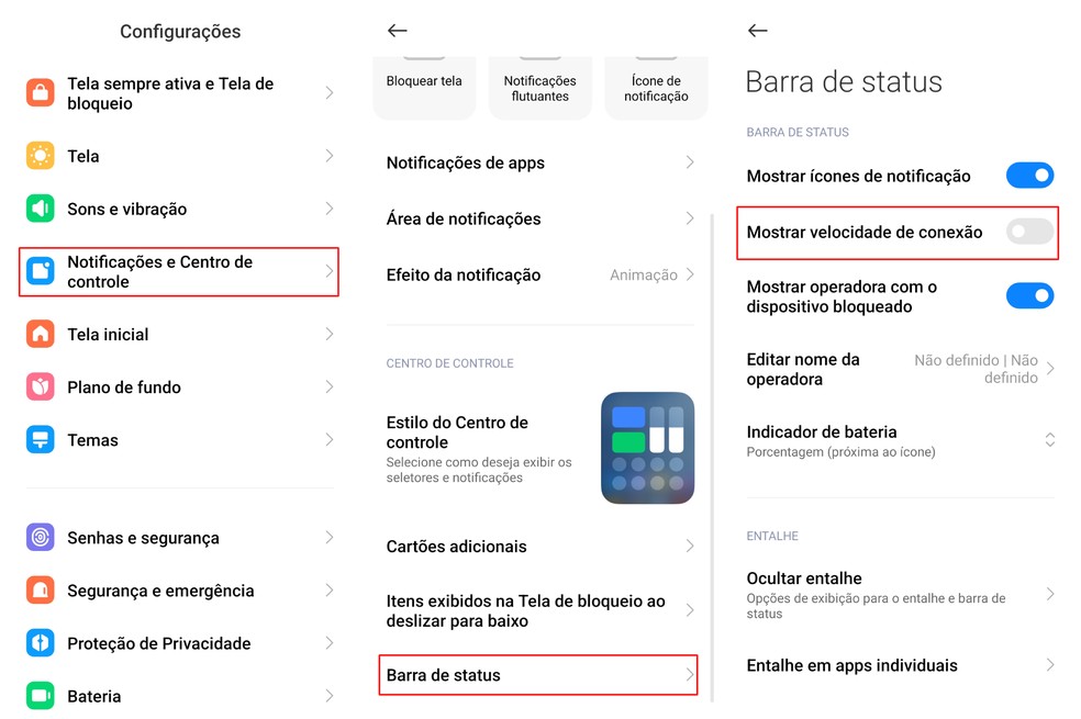 iPhone não tem recurso de exibição da velocidade de conexão da Xiaomi, que pode ser ativado pelas configurações do aparelho — Foto: Reprodução/TechTudo
