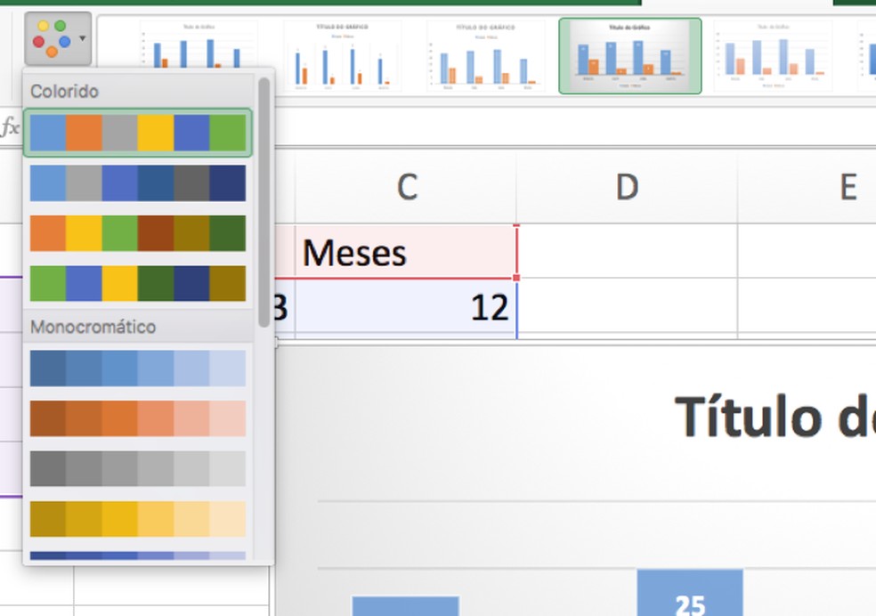 Mude as cores dos gráficos no Excel — Foto: Reprodução/André Sugai