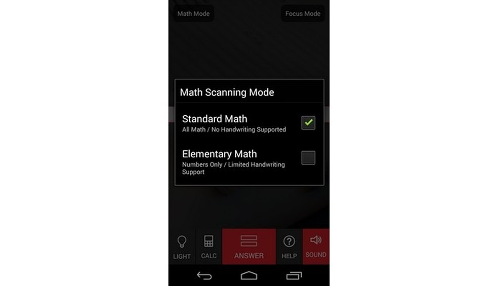 Modo de escaneamento Stardard Math selecionado (Foto: Reprodução/Raquel Freire) — Foto: TechTudo