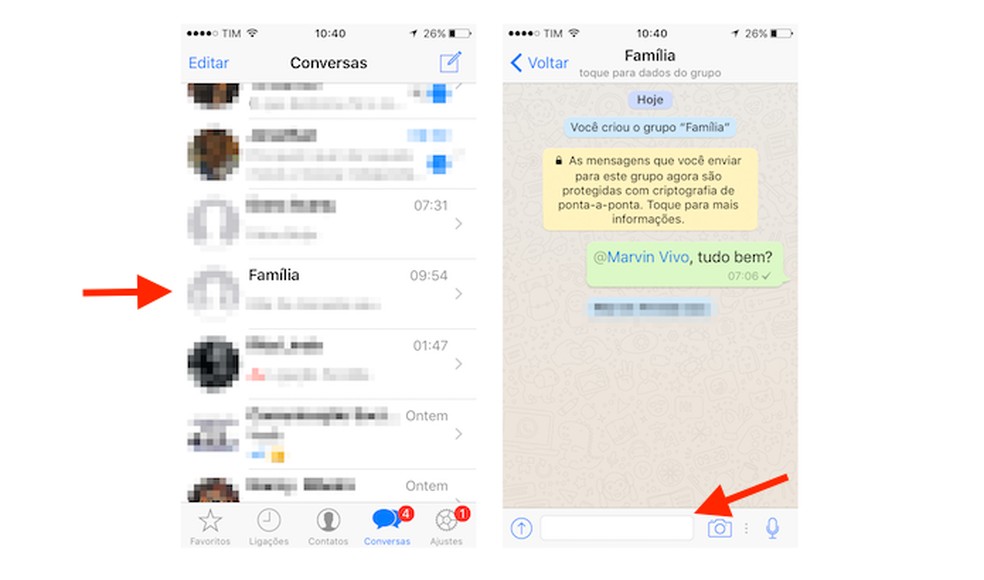 Acesso à tela de composição de mensagens em grupo do WhatsApp para iPhone (Foto: Reprodução/Marvin Costa) — Foto: TechTudo
